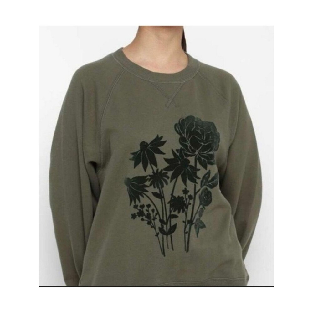 American Eagle Outfitters Floral Print Olive Crewneck Sweatshirt Size Small